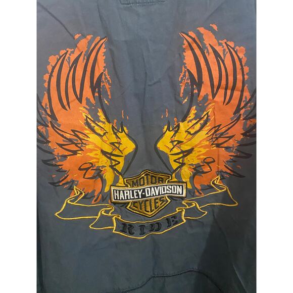 Harley Davidson Flame Ride Embroidered Designed Button Down Long Sleeve - Picture 2 of 8